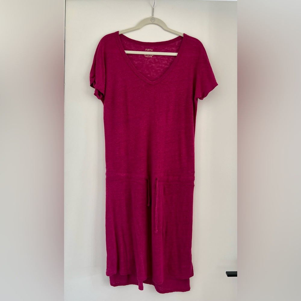 Firth Raspberry Short Sleeve Dress with Waist Tie Detail